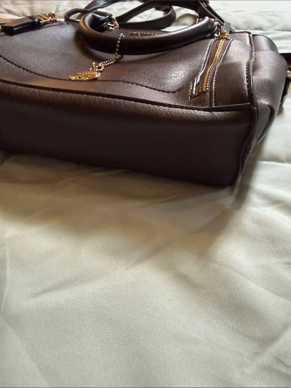 Big Buddha Brown Satchel with Gold Hardware